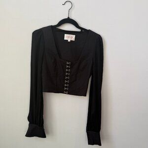 Stone Cold Fox RARE blouse, black linen hook eye closure